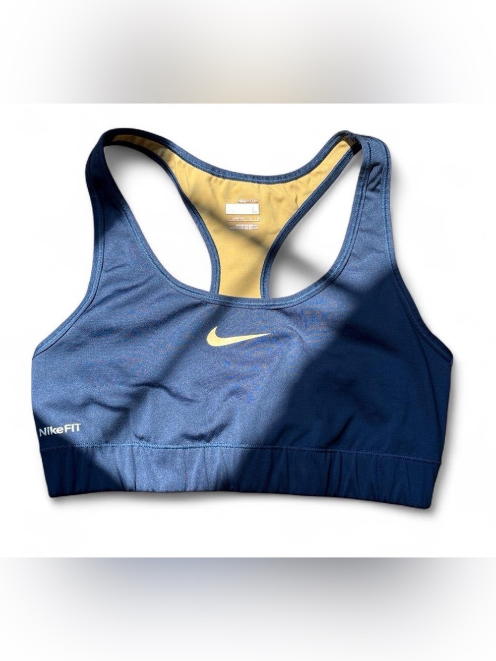 Nike Navy Racerback Sports Bra with Yellow Accent